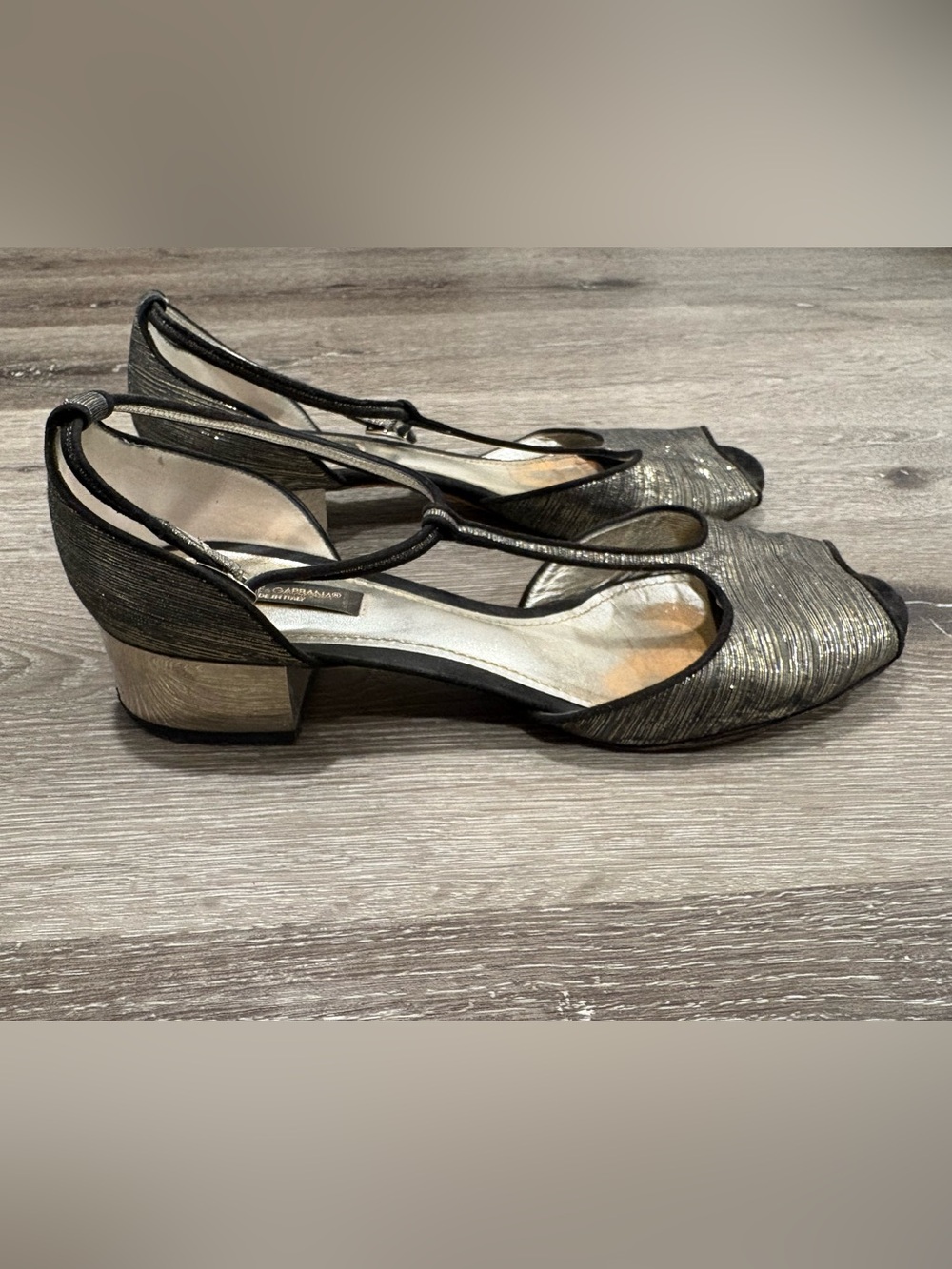 Dolce & Gabbana silver & black kitten heels